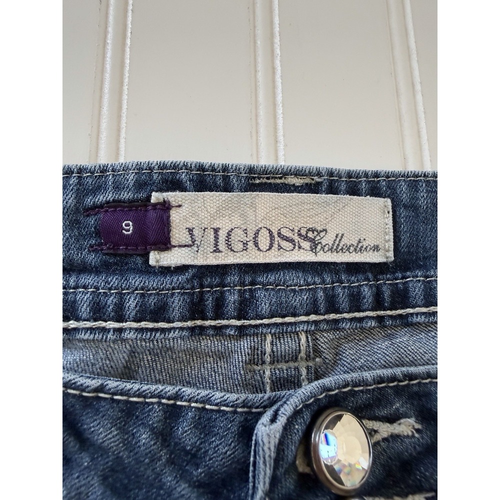 Vigoss Juniors Size 9 Capri Jeans Rhinestone Pocket Cuffed Stretch Denim 9 - Picture 2 of 12